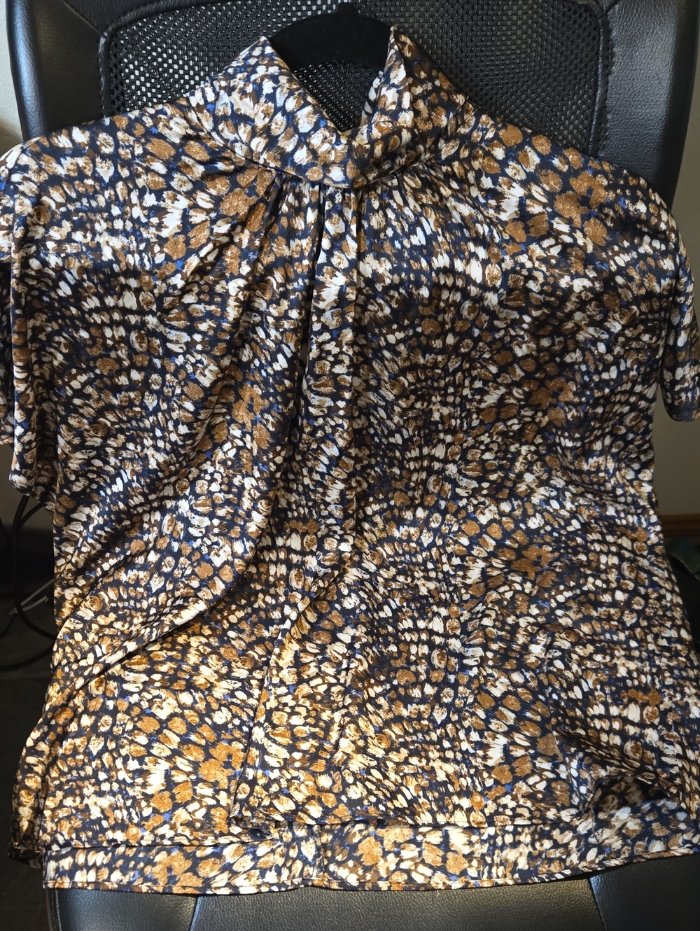 Banana Republic Navy, Gold and White Abstract Printed Short-Sleeve Blouse
